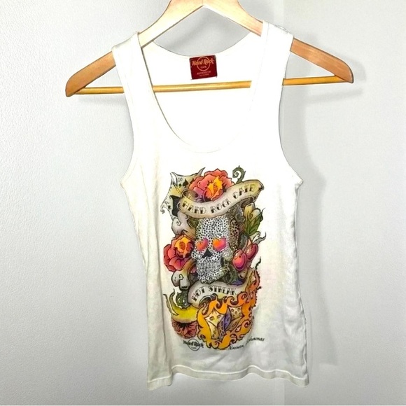 Vintage Y2K hard rock  bling tank top skull goth punk M - Picture 1 of 6